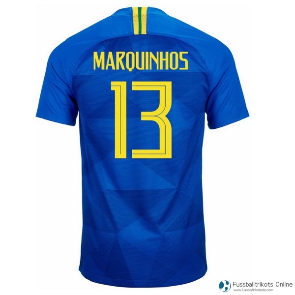 Brasilien Trikot Auswarts Marquinhos 2018 Blau Fussballtrikots Günstig